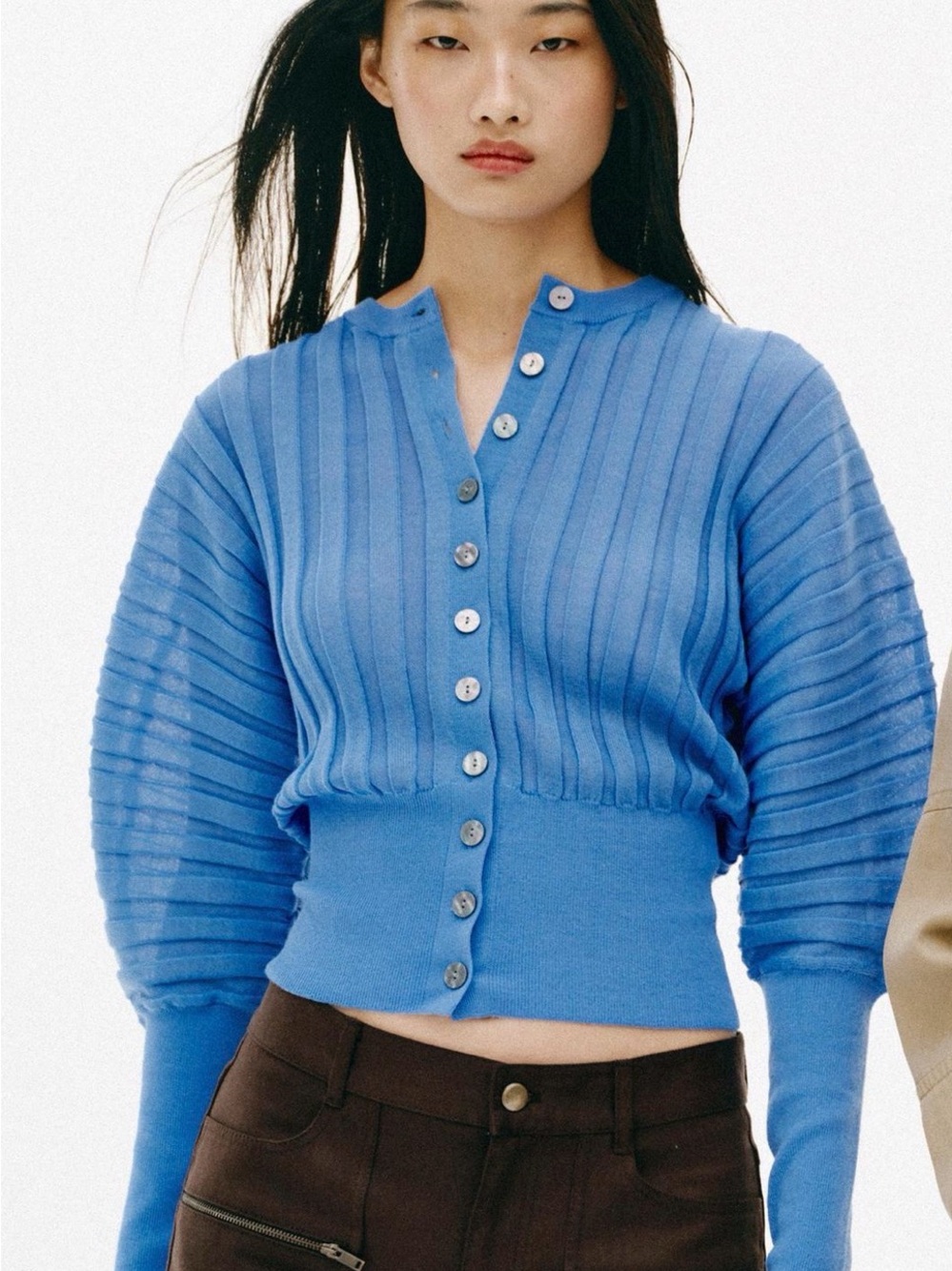 Zara Light Blue Ribbed Button-Up Cardigan - PRICE FIRM